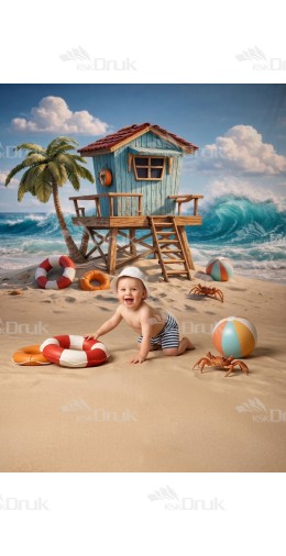 Tło fotograficzne „Plażowa chatka ratownika – tropikalne lato nad oceanem” | 4104